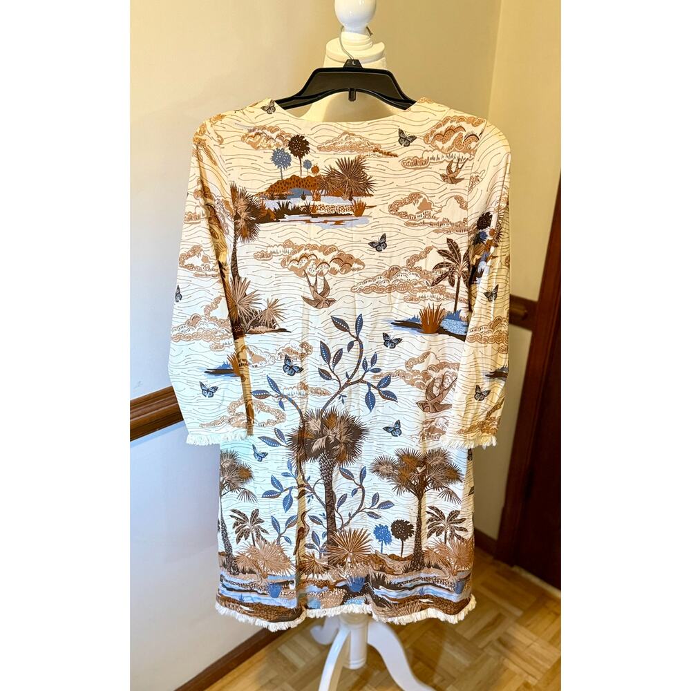 Spartina 449 Coastal Marsh Print Fringe Hem Shift Dress | Size Small - Picture 7 of 14